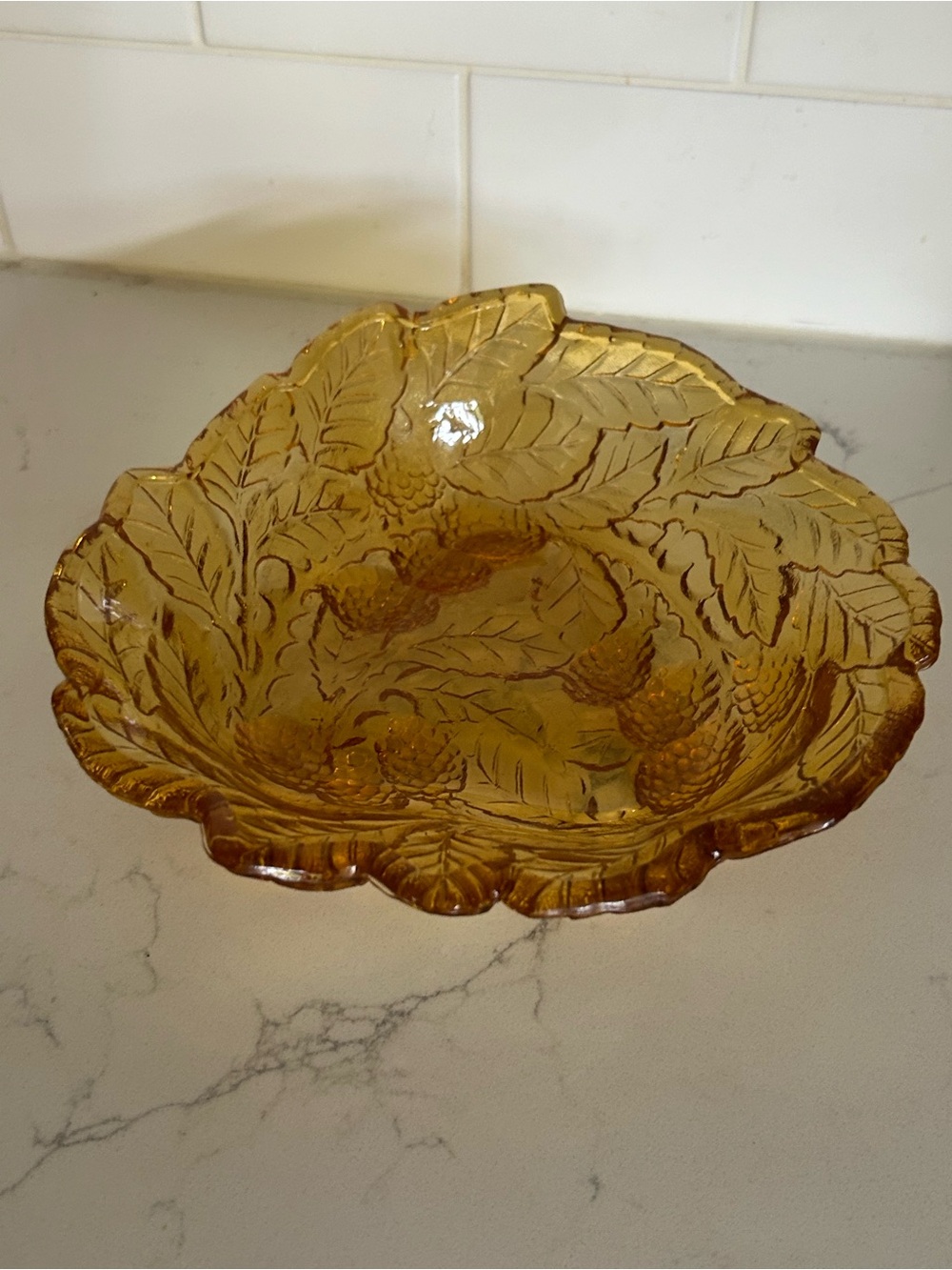 Indiana Class Marigold Amber Carnival Glass Triangle Berry Candy Dish